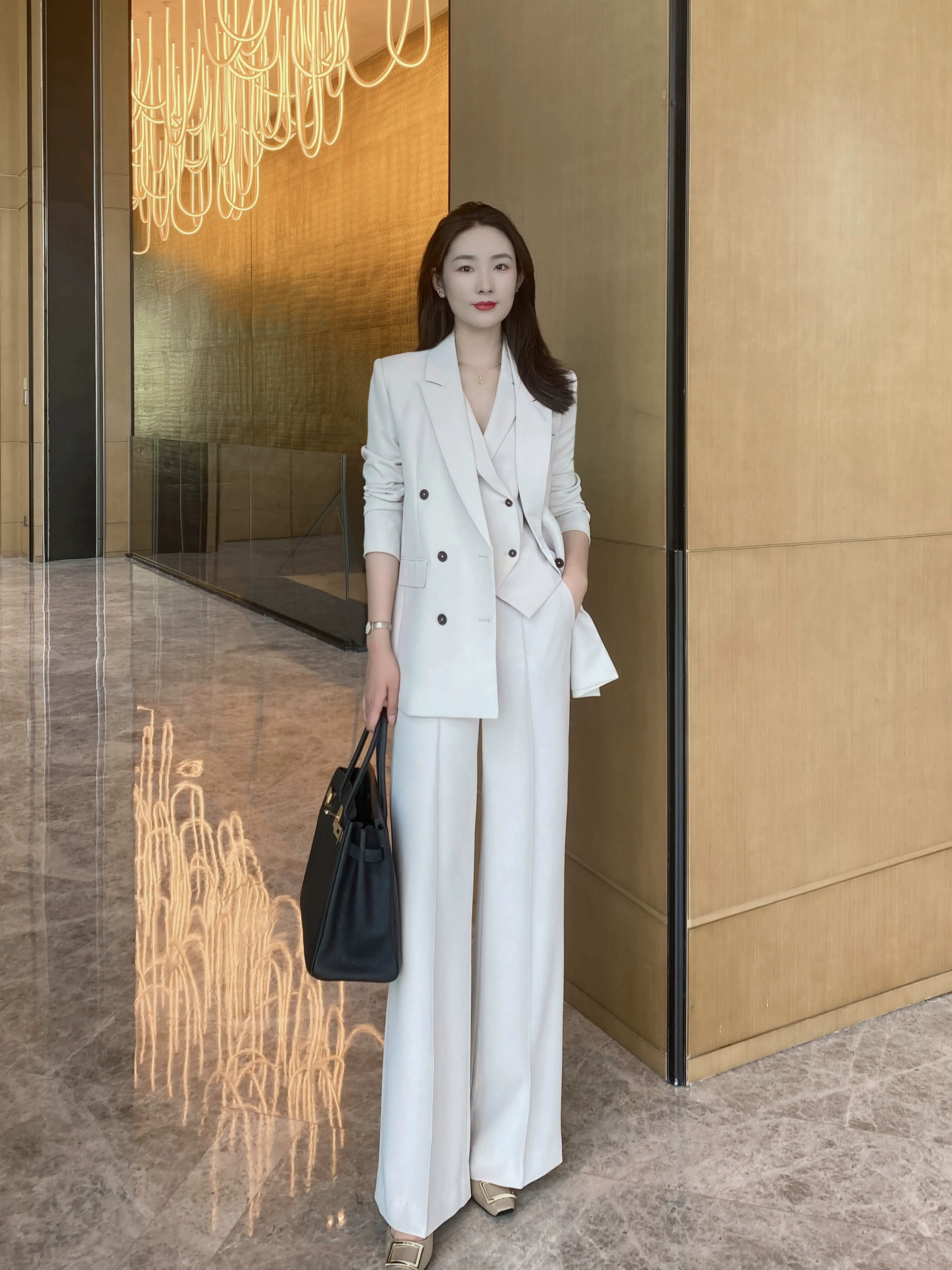 Apricot Gray Women's 3-Piece Suit Set – Jacket Vest Trousers - Image 6