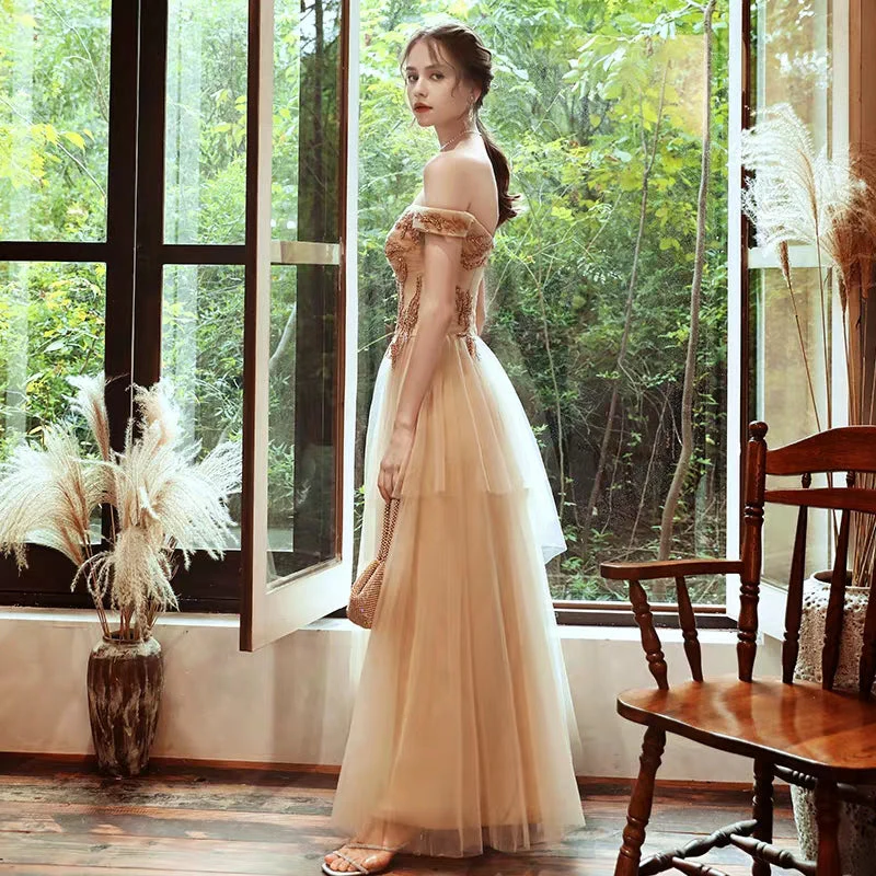 Atmospheric evening dress skirt female new banquet fashion temperament host dress sexy word shoulder long section - Image 4
