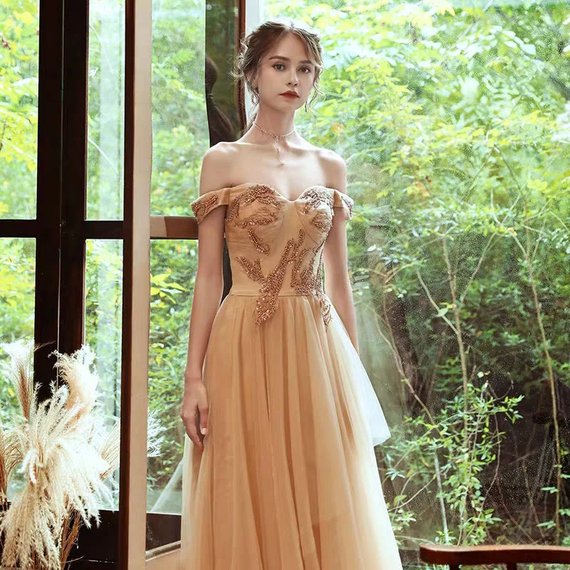 Atmospheric evening dress skirt female new banquet fashion temperament host dress sexy word shoulder long section - Image 5