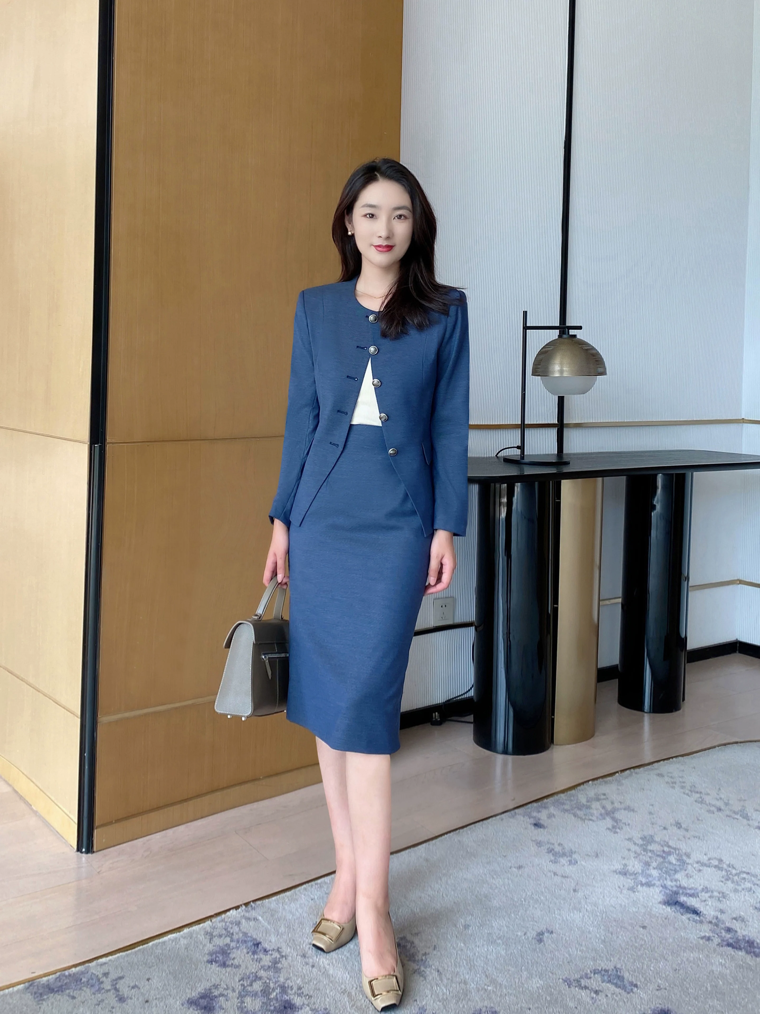 Autumn Fitted Classic Suit Jacket Brace Pleated Skirt Set Chanel Style - Image 2