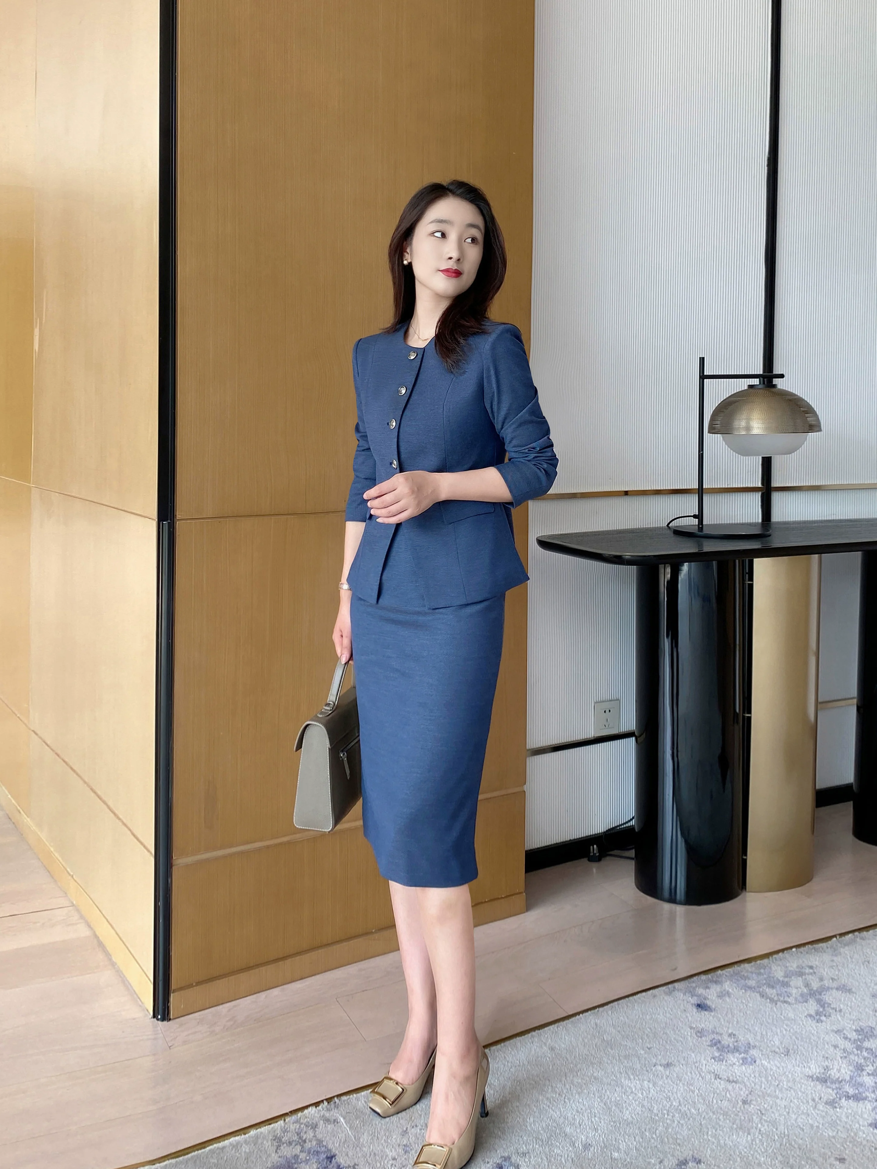 Autumn Fitted Classic Suit Jacket Brace Pleated Skirt Set Chanel Style - Image 3