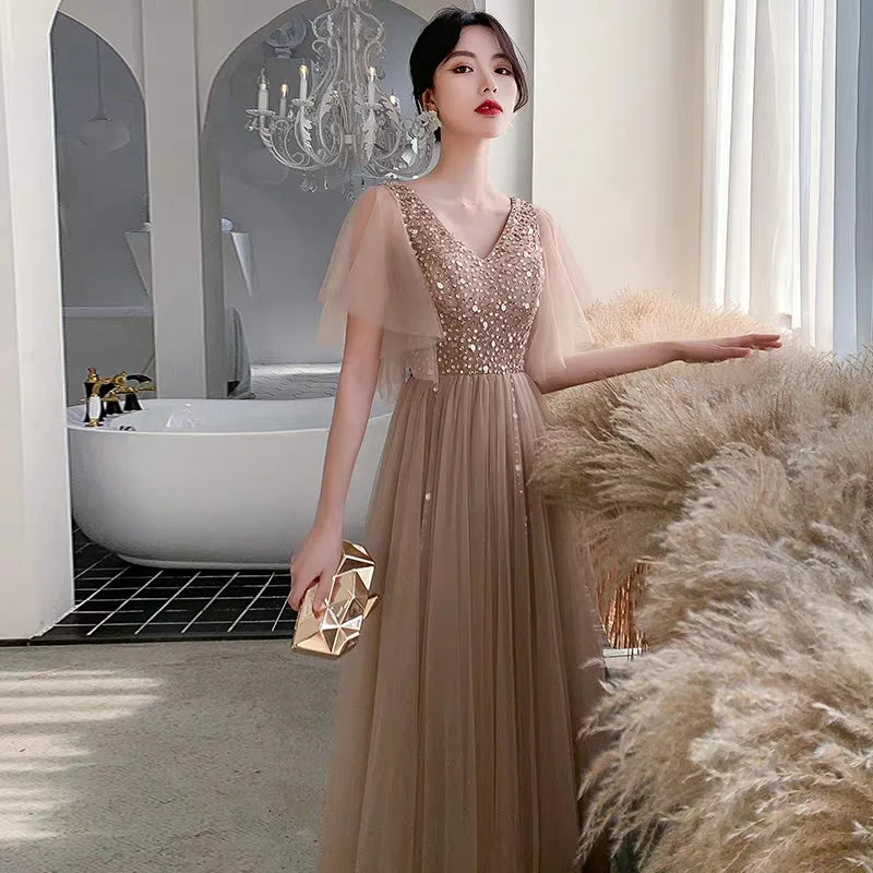 Banquet dress female long section new temperament champagne color noble birthday party dress dress host - Image 2