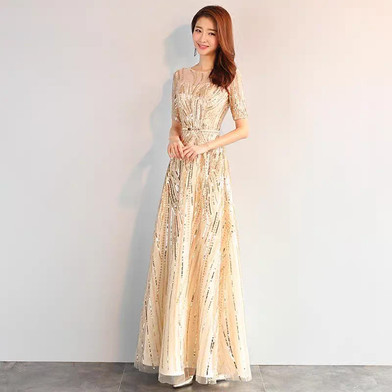 EG-SALE-AME-00102 Banquet evening dress female host champagne color temperament light luxury niche high-end high-end birthday dress - Image 2