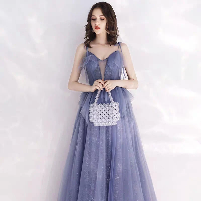 Banquet evening dress long section new strap small trailing noble temperament party host dress female dress - Image 3