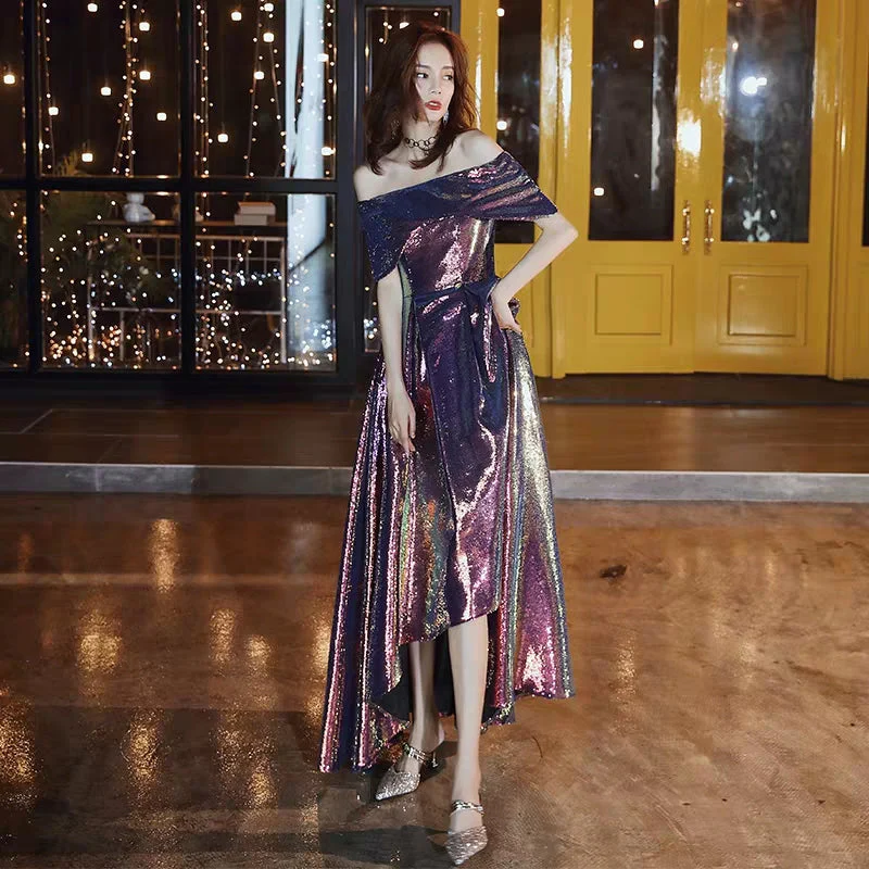 Banquet evening dress new autumn and winter high quality one word shoulder long paragraph sequins host dress skirt female - Image 3