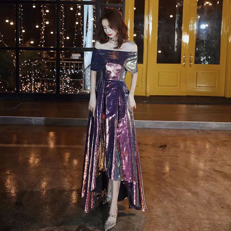 Banquet evening dress new autumn and winter high quality one word shoulder long paragraph sequins host dress skirt female - Image 5