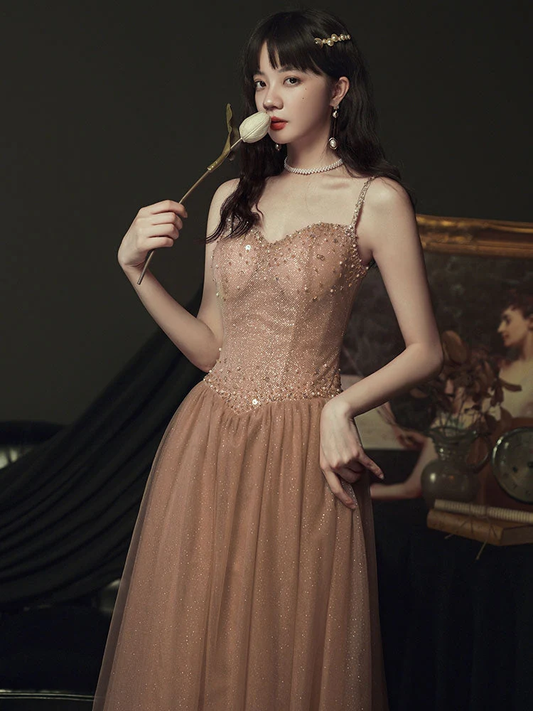 Banquet evening dress new champagne-colored sling fairy temperament dream sequin famous birthday dress long. - Image 2