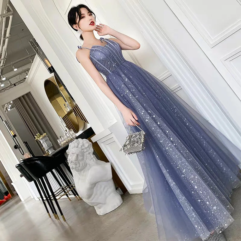Banquet evening dress new temperament blue sling long starry sky dream party dress dress female - Image 4
