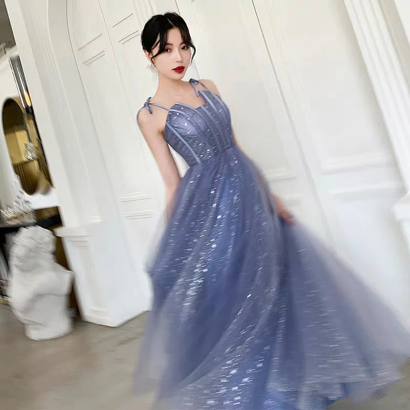 Banquet evening dress new temperament blue sling long starry sky dream party dress dress female - Image 5