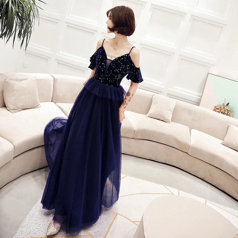 banquet evening dress sling blue long elegant sexy thin host dress - Image 6
