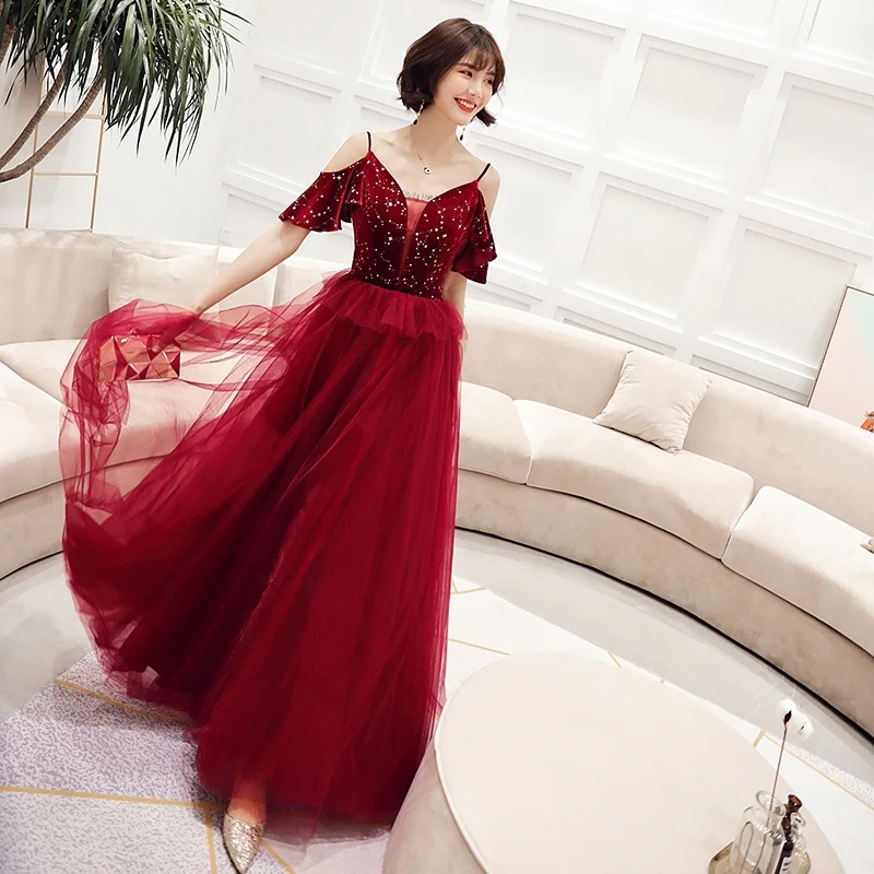 banquet evening dress sling blue long elegant sexy thin host dress - Image 7