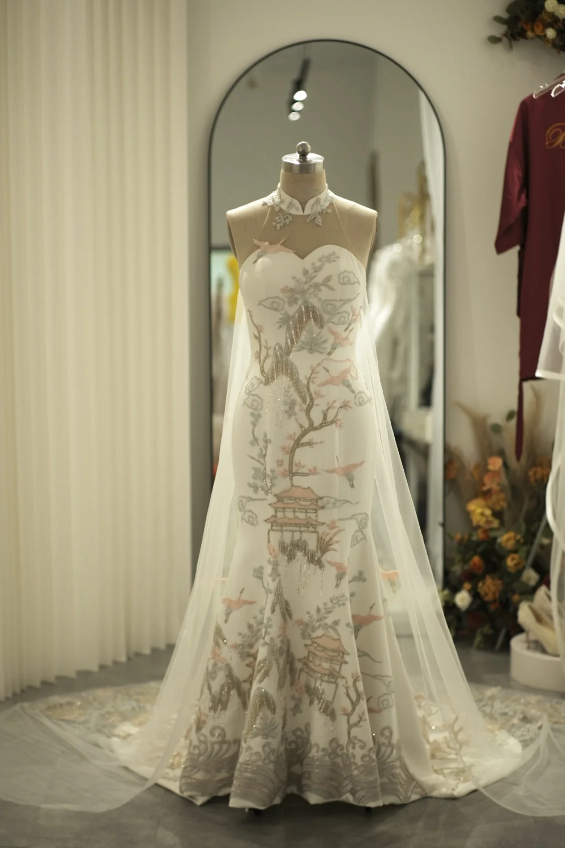 Lux Fabric Full Lace Cheongsam with Beading Wedding Gown | Ready-to-Wear