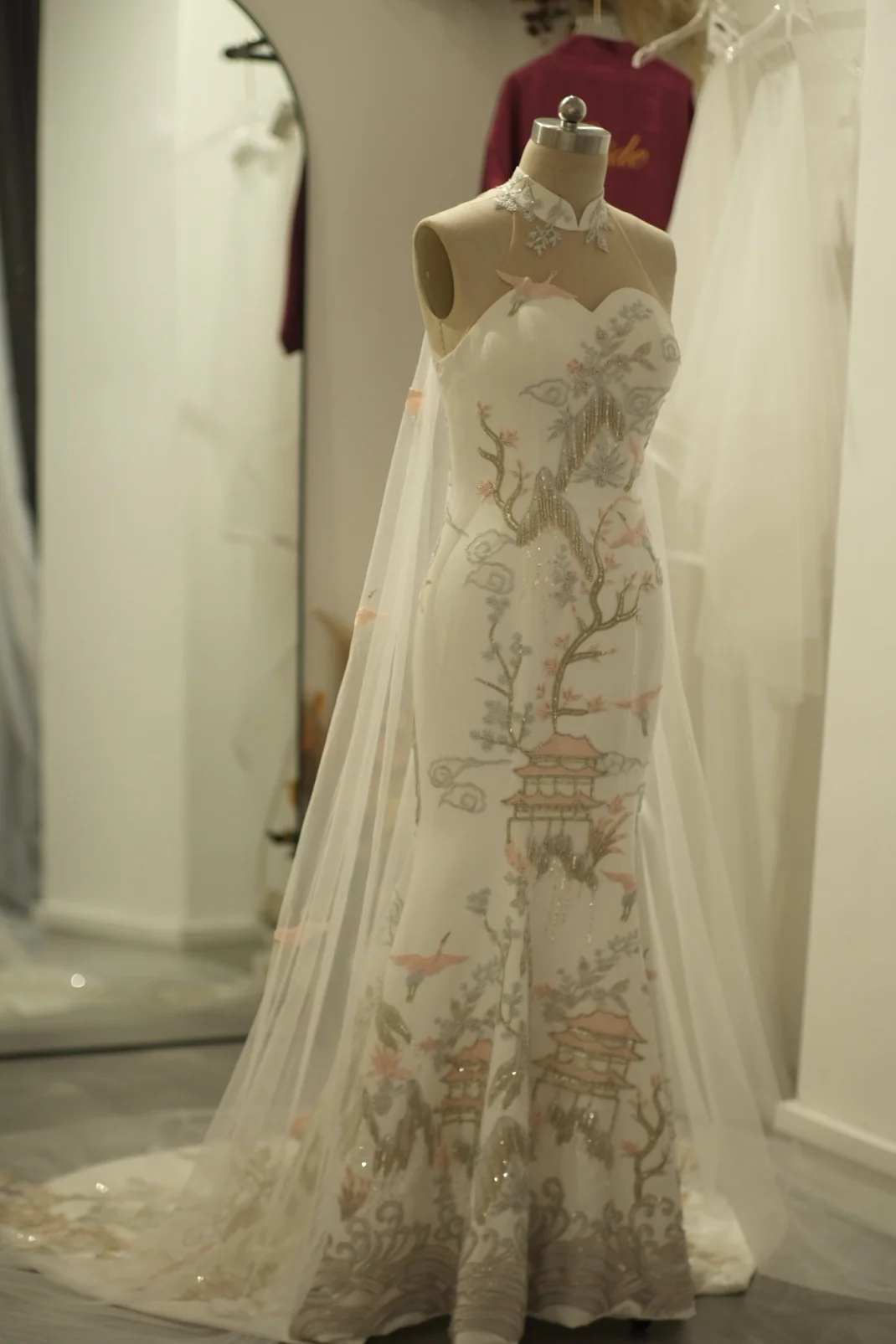 Lux Fabric Full Lace Cheongsam with Beading Wedding Gown | Ready-to-Wear - Image 4