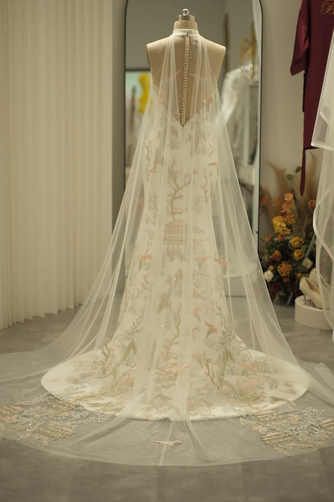 Lux Fabric Full Lace Cheongsam with Beading Wedding Gown | Ready-to-Wear - Image 5