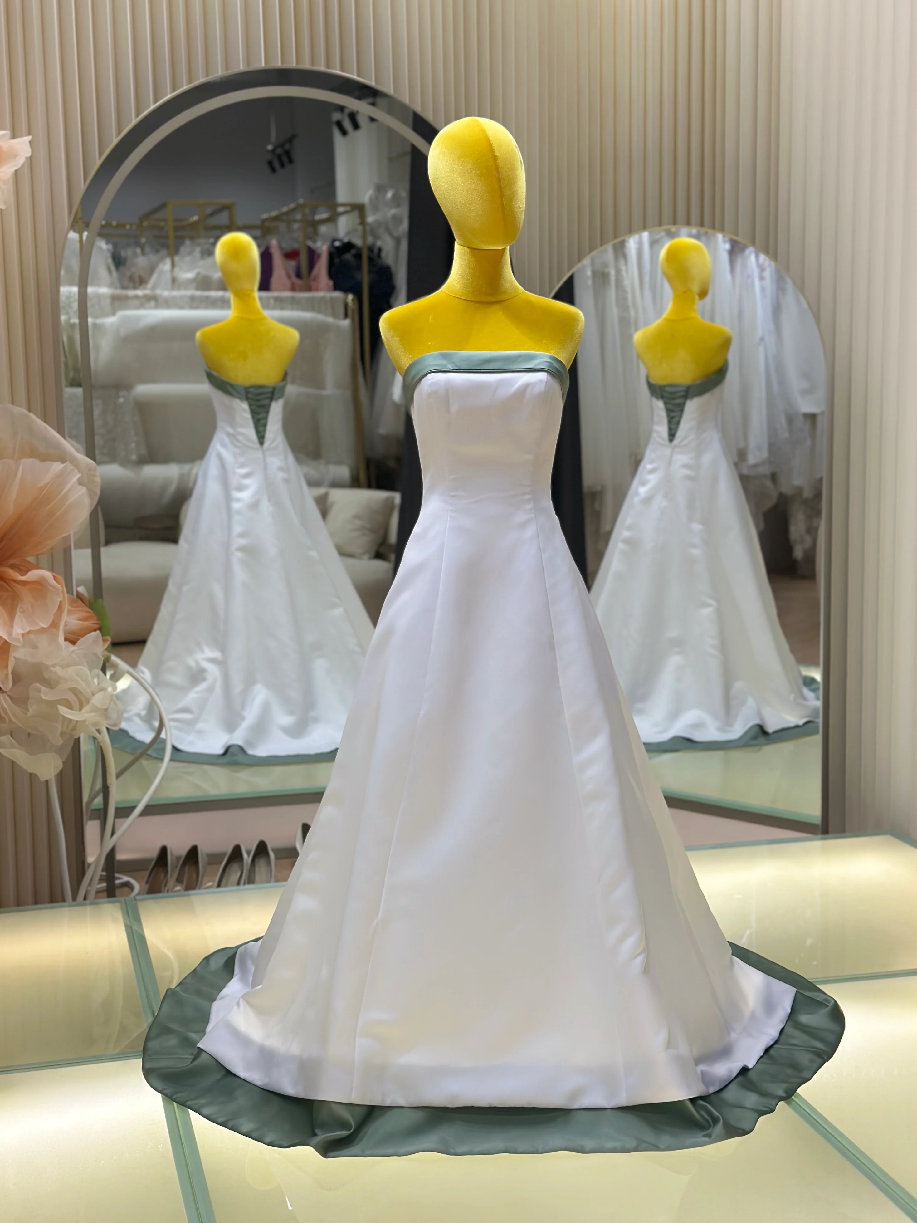 Emerald Green Pleated Premium Wedding Gown | Ready-to-Wear - Image 2