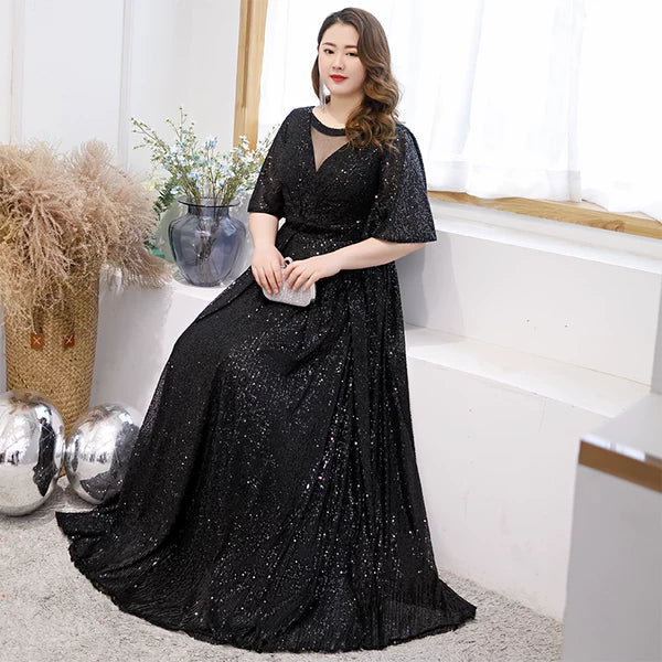Black Nail Sequins Fitted Evening Dress - Image 2