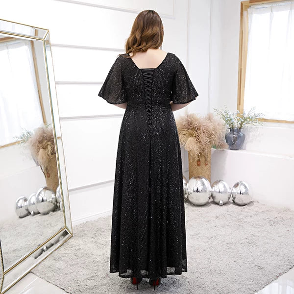 Black Nail Sequins Fitted Evening Dress - Image 3