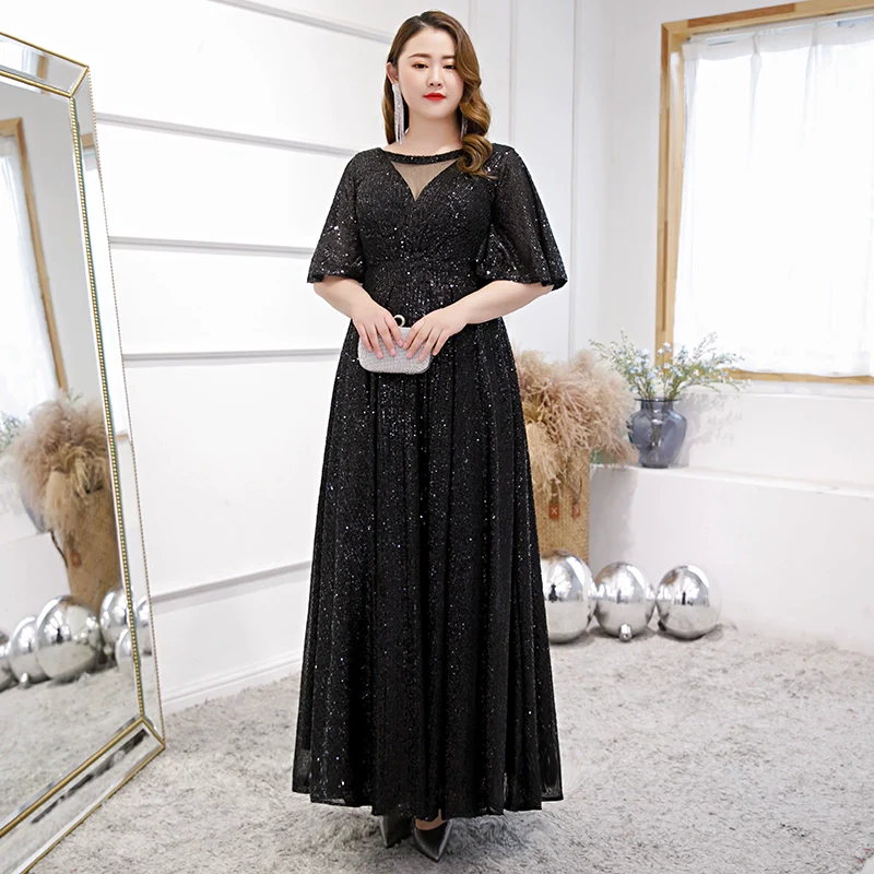 Black Nail Sequins Fitted Evening Dress - Image 5