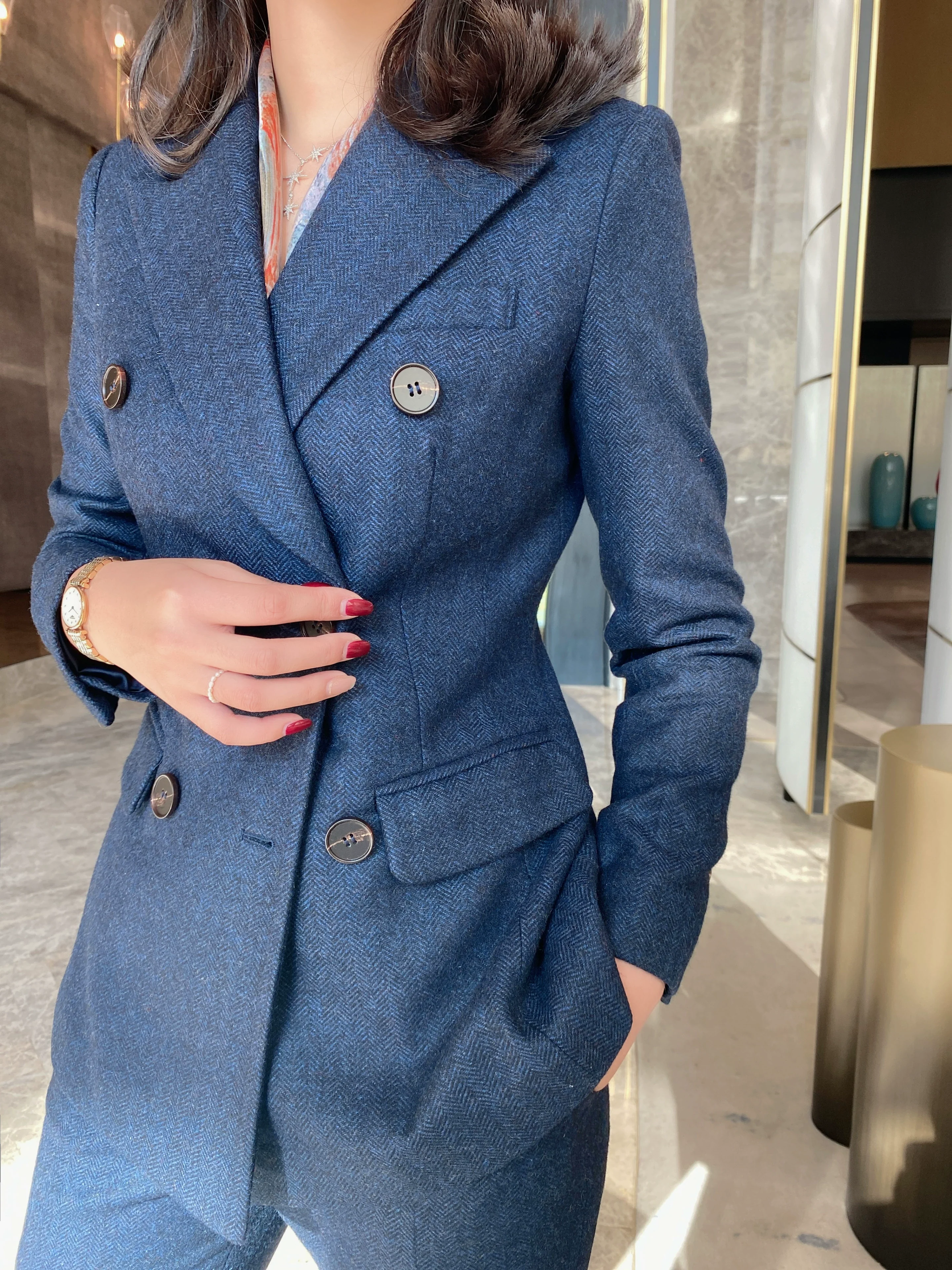 Blue Woolen Classic Suit Jacket with Slim Trousers - Image 4