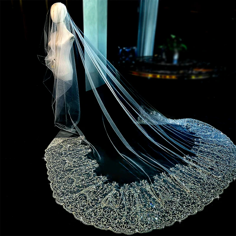 Bridal Wedding Veil Heavy Industry Bead Embroidery - Image 2