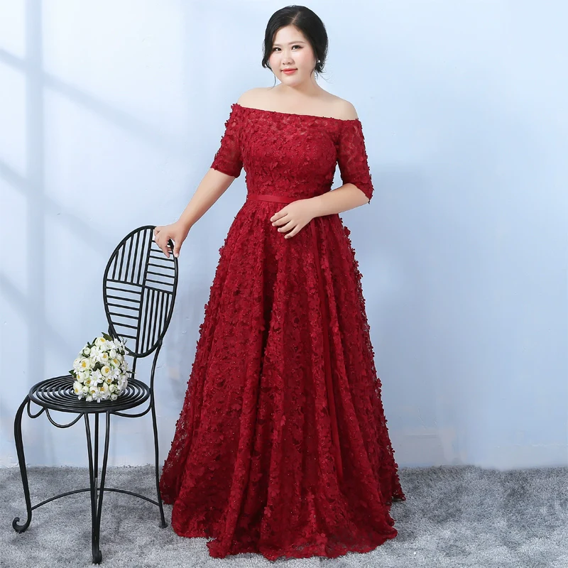 Burgundy Open Shoulder Evening Dress - Image 6