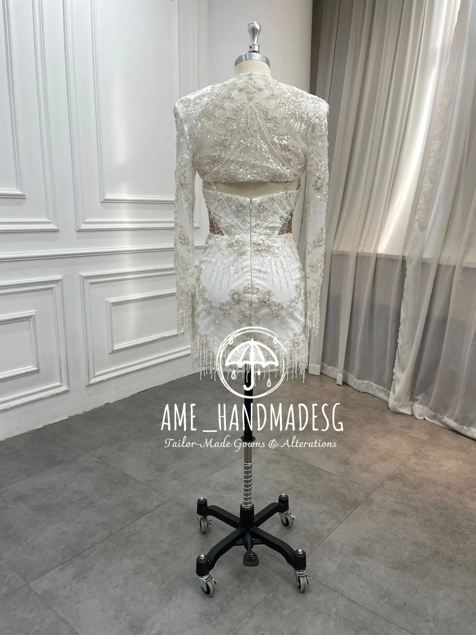 Luna Royale: A Beaded Bridal Mini with Regal Sleeves - Image 2