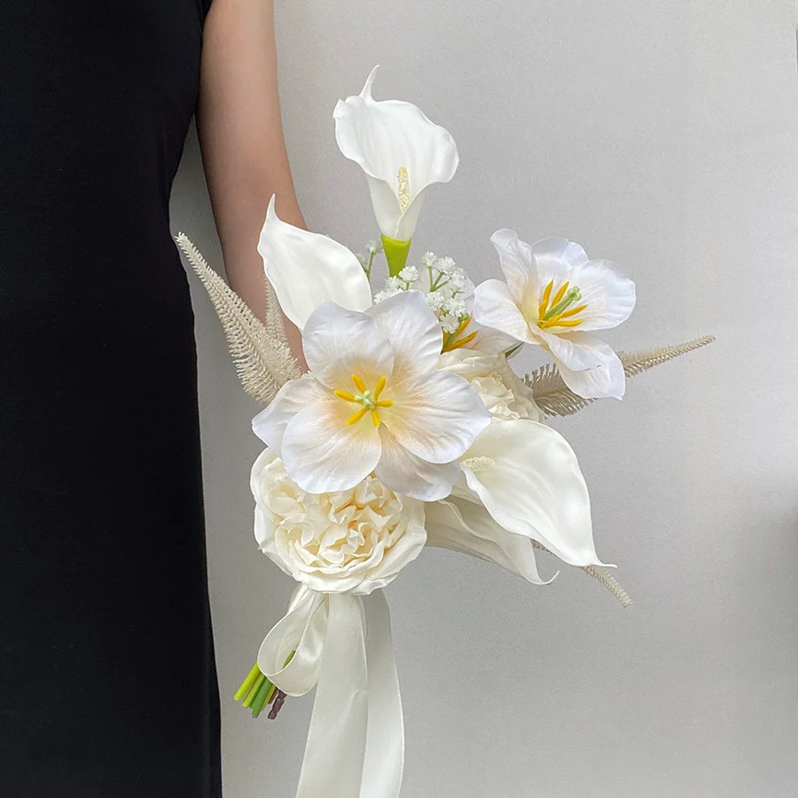 Champagne Color Artificial Flower Bouquet Prop for Wedding Photography - Image 5