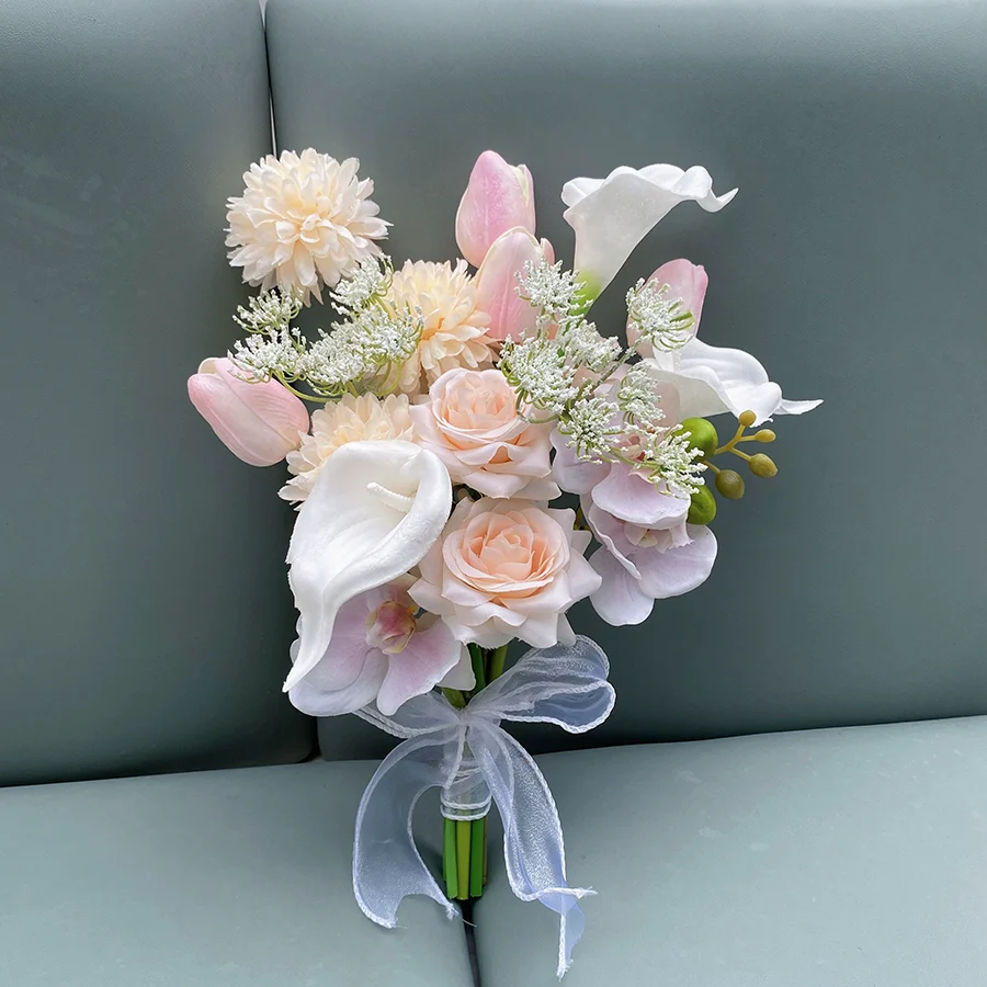 Champagne Color Artificial Flower Bouquet Prop for Wedding Photography - Image 6
