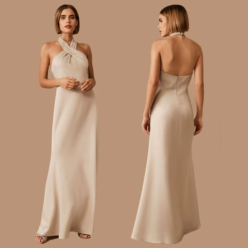 Champagne Colored Fitted Bridesmaid Dress - Image 4