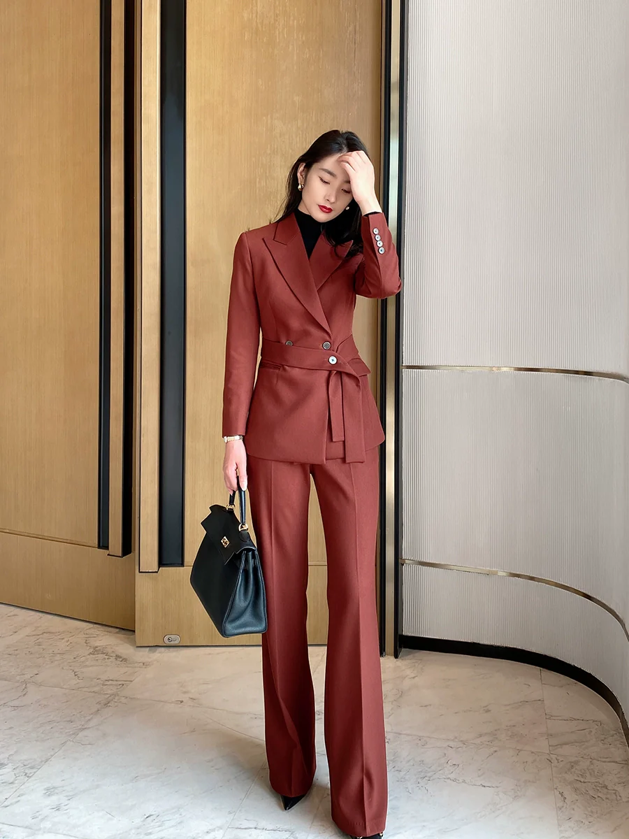 Christmas Red Velvet Women’s Tailored Suit with Flared Trousers - Image 2