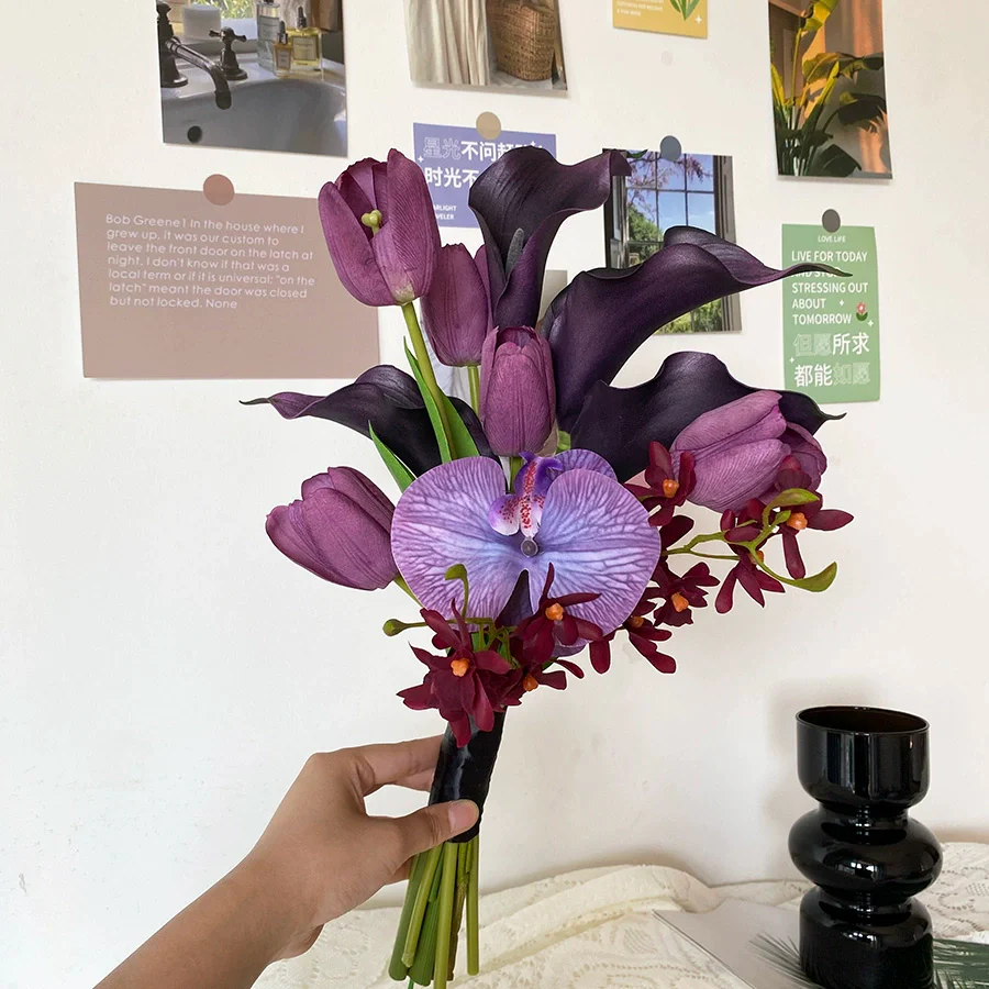 Deep Purple Calla Lily Handheld Silk Flower – Unique Home Vase for Weddings & Graduation - Image 3