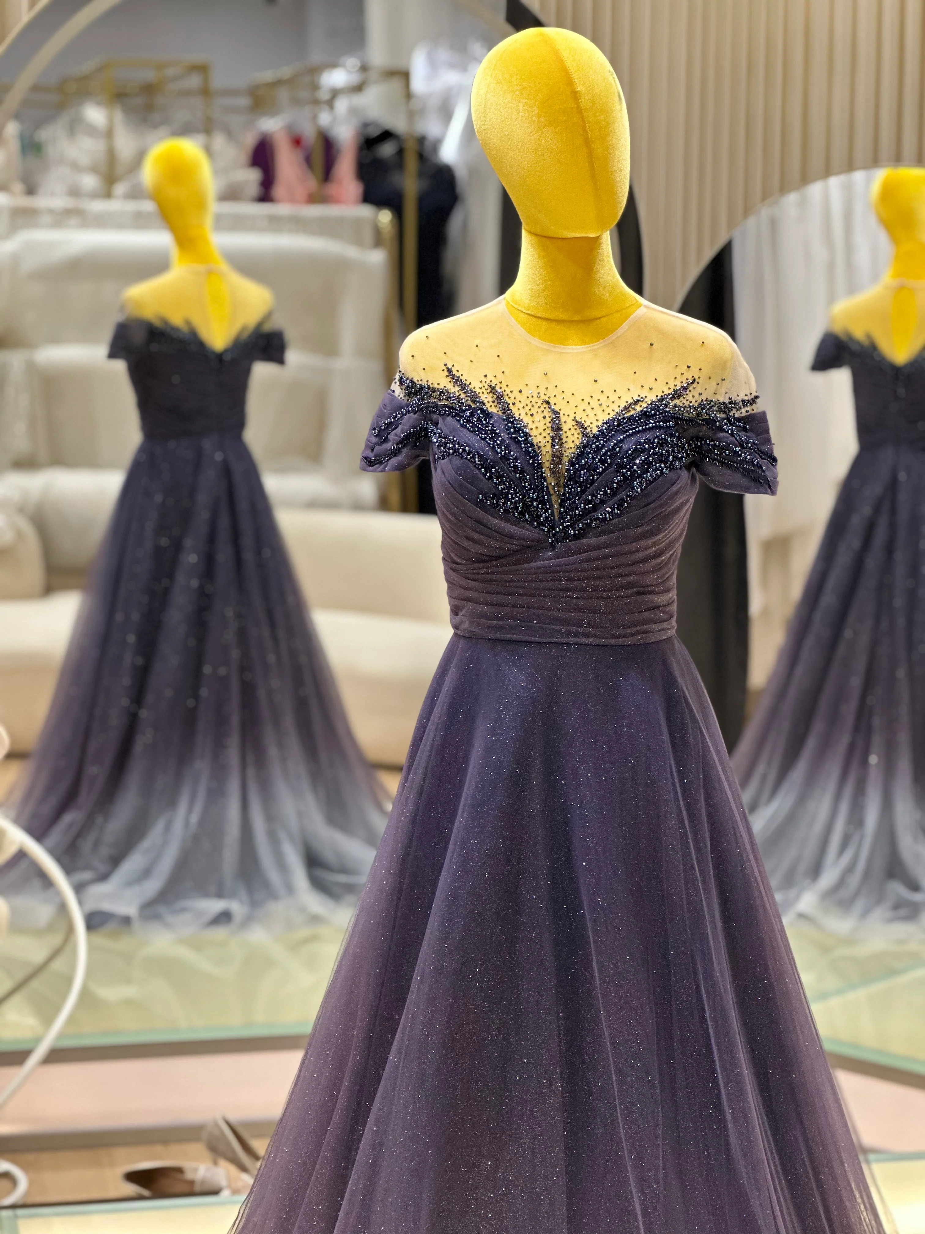 Midnight Gold Lace Beaded Evening Gown | Ready-to-Wear - Image 3