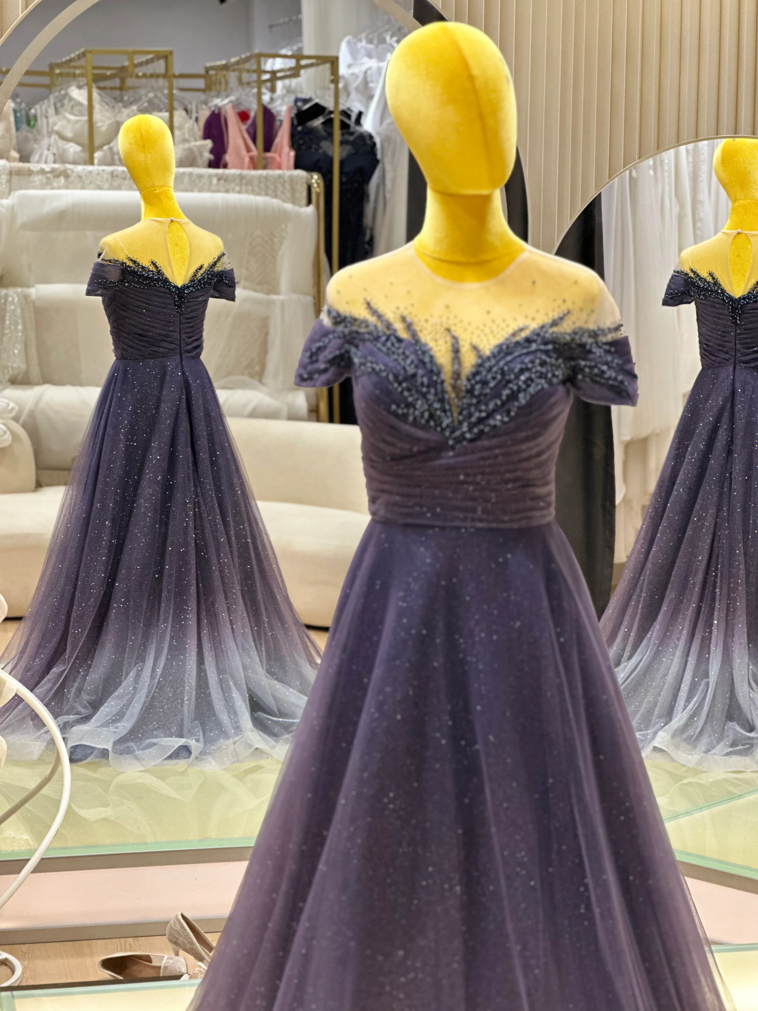 Midnight Gold Lace Beaded Evening Gown | Ready-to-Wear - Image 4
