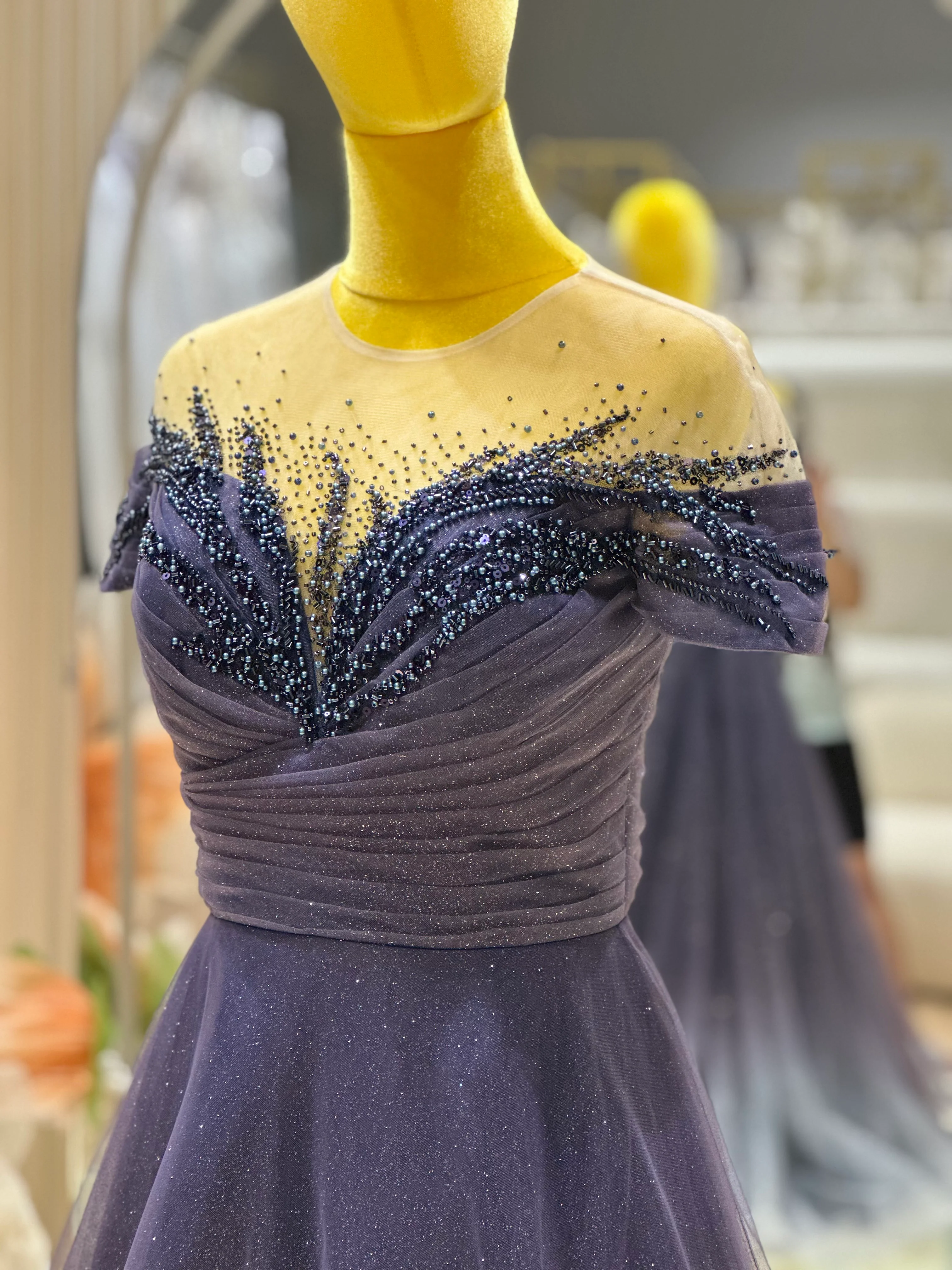 Midnight Gold Lace Beaded Evening Gown | Ready-to-Wear - Image 6