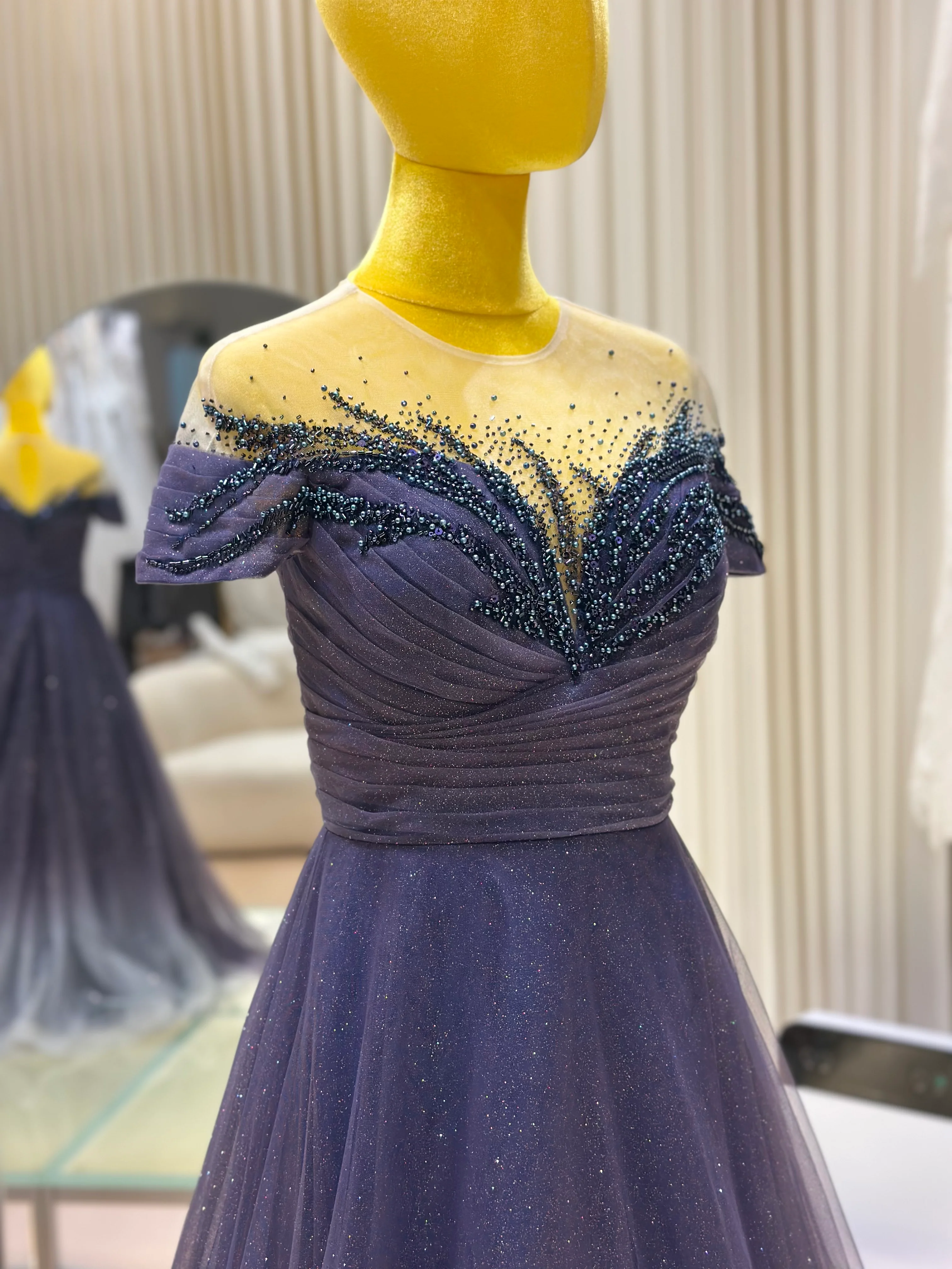 Midnight Gold Lace Beaded Evening Gown | Ready-to-Wear - Image 7