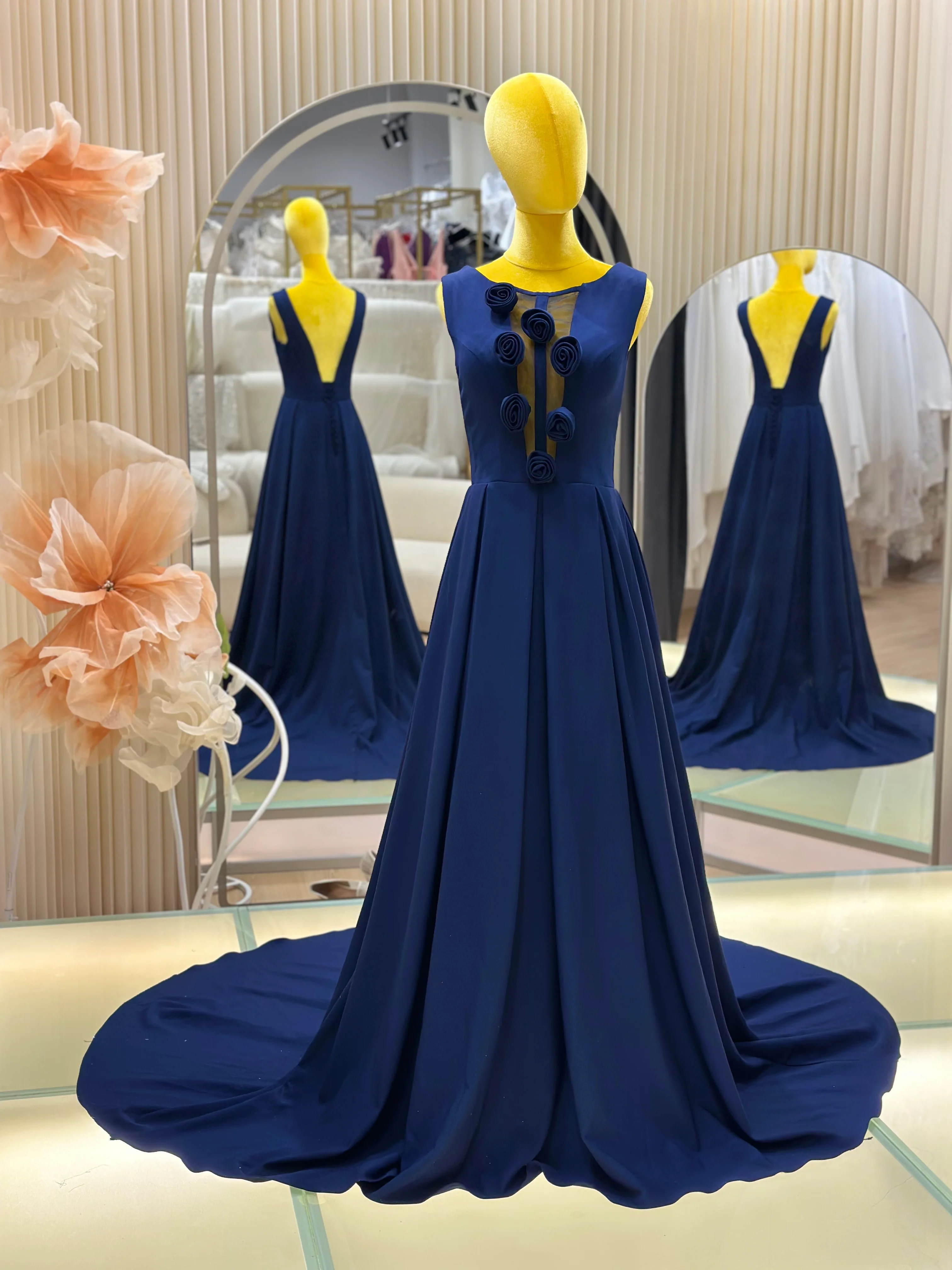 Sapphire Elegance Draped Evening Gown | Ready-to-Wear