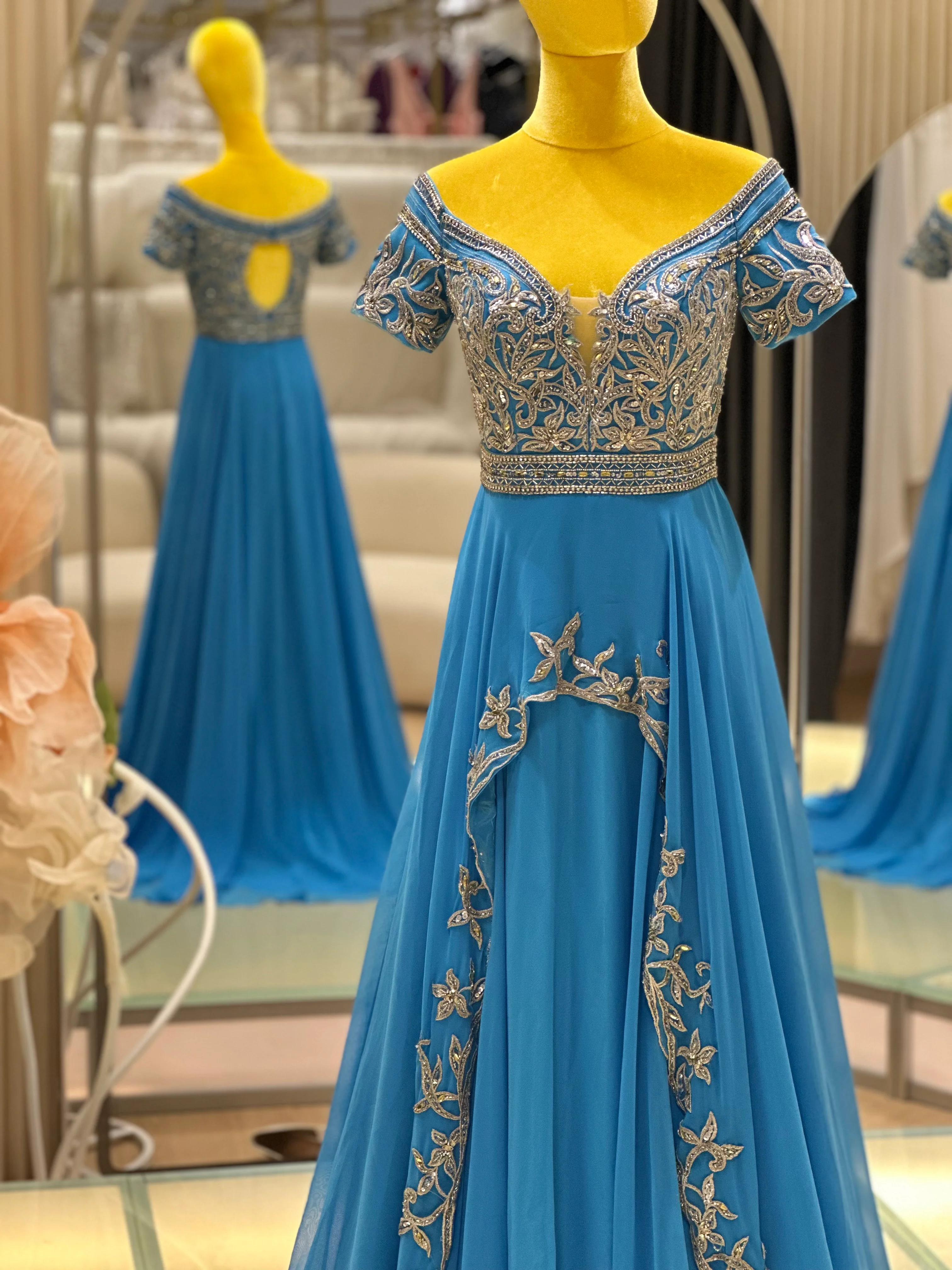 Royal Azure Beaded Lace Evening Gown | Ready-to-Wear - Image 3