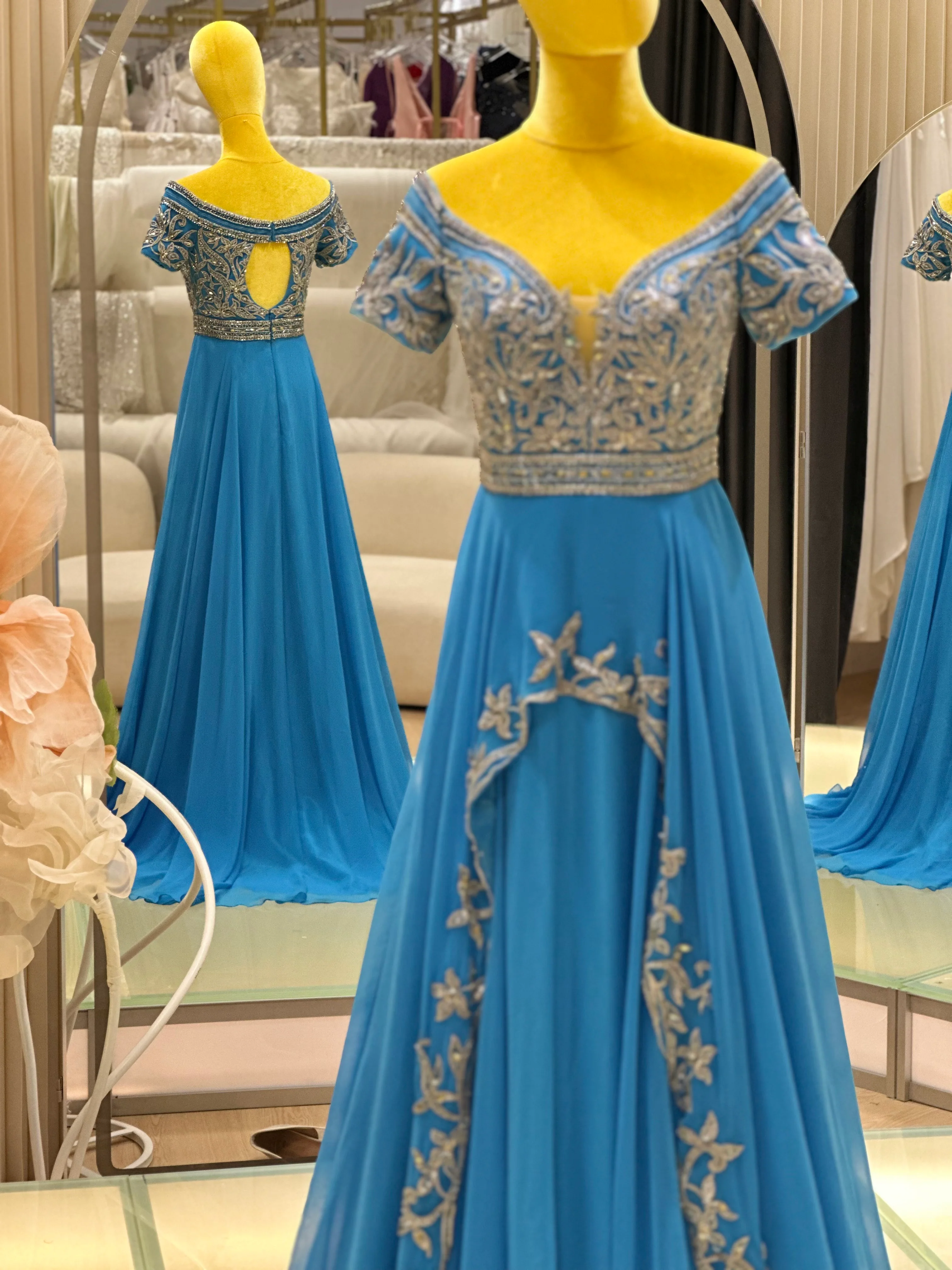 Royal Azure Beaded Lace Evening Gown | Ready-to-Wear - Image 4