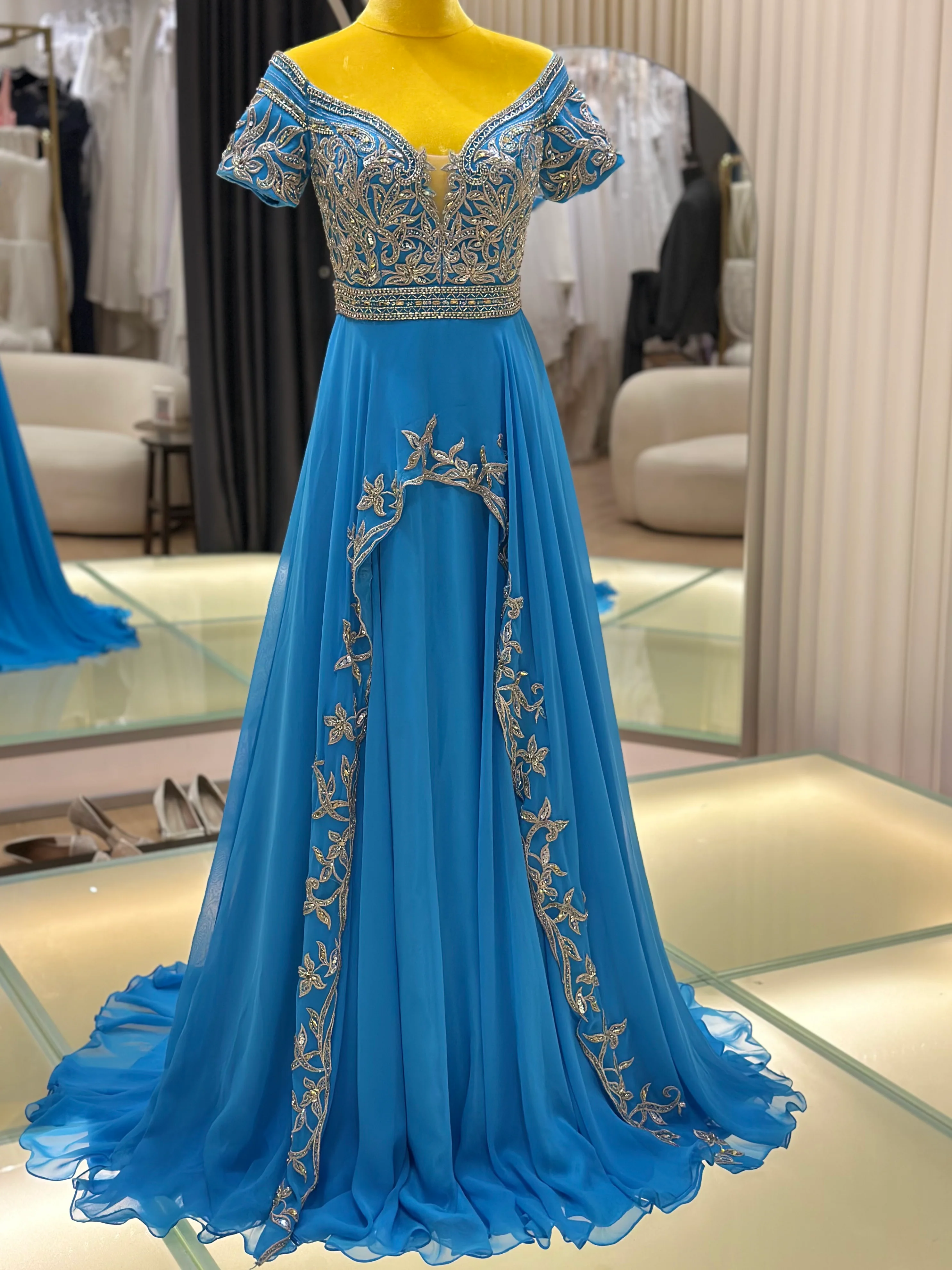 Royal Azure Beaded Lace Evening Gown | Ready-to-Wear - Image 5