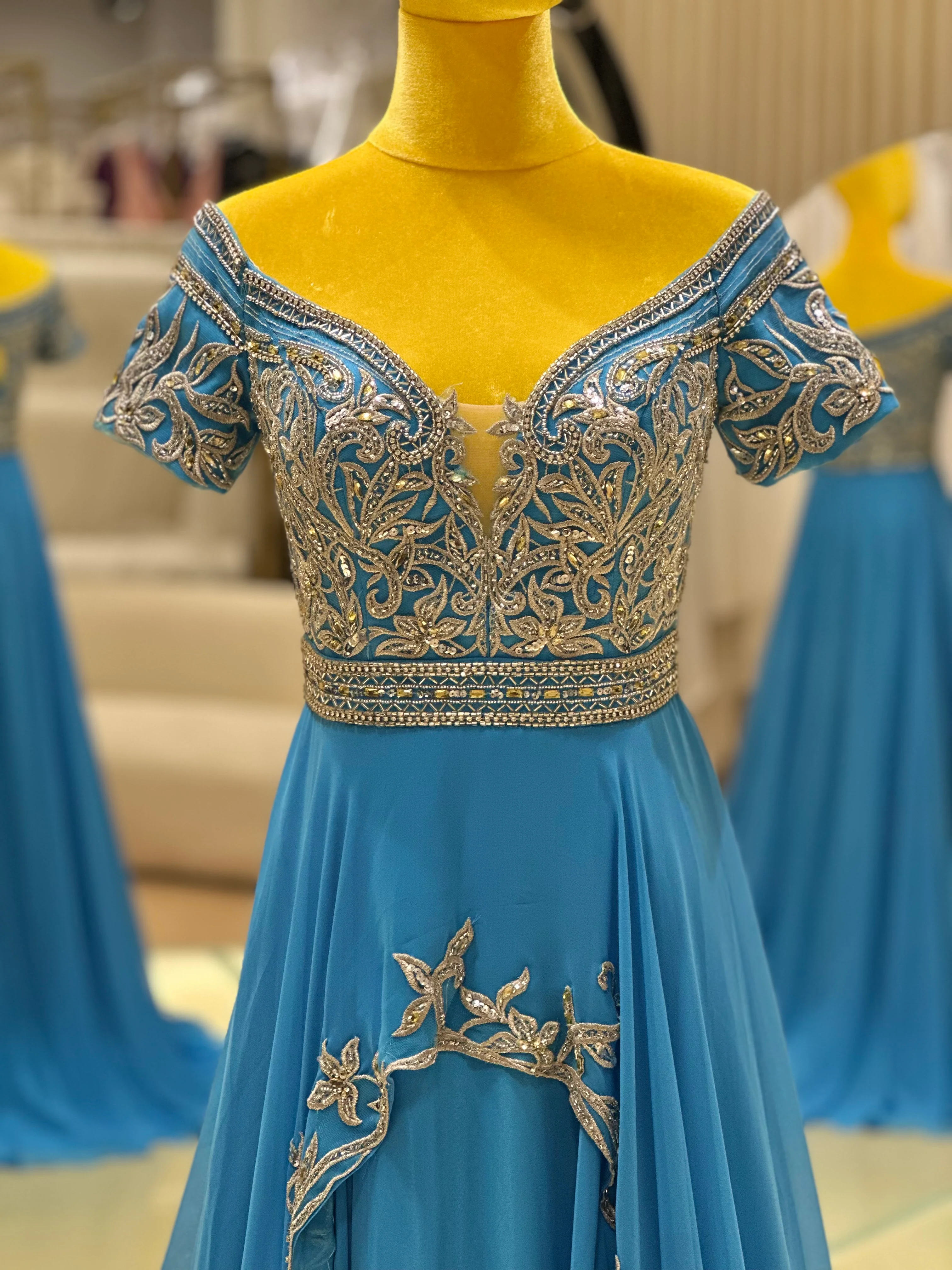 Royal Azure Beaded Lace Evening Gown | Ready-to-Wear - Image 6