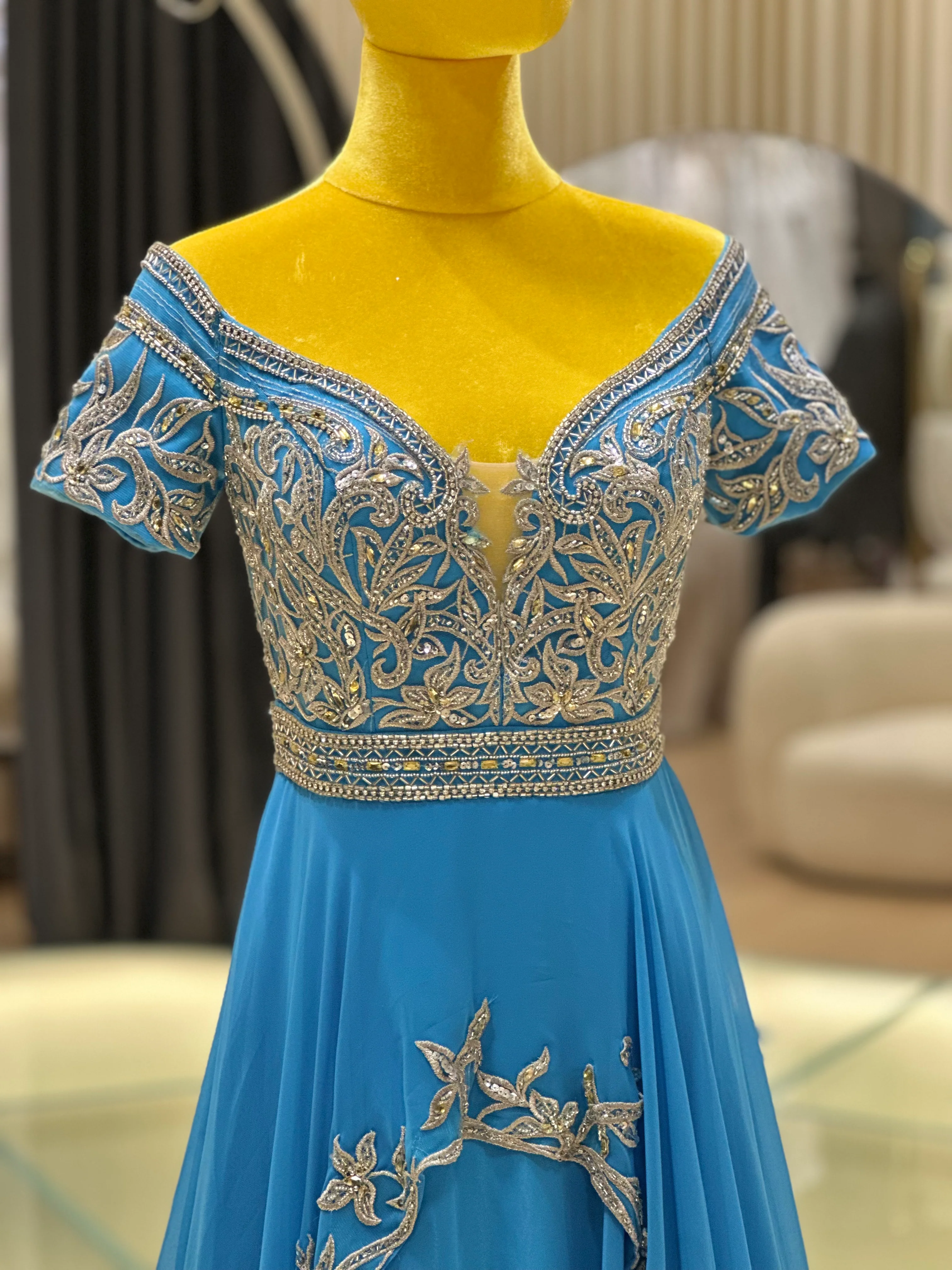 Royal Azure Beaded Lace Evening Gown | Ready-to-Wear - Image 7