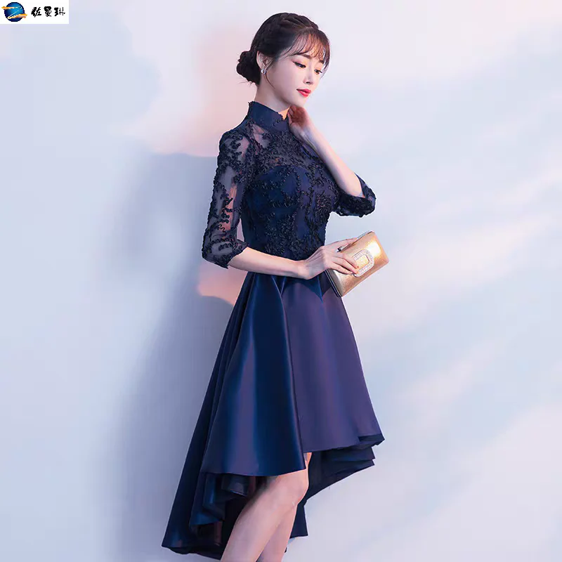 EG-SALE-AME-00106 Dress  New summer banquet party elegant host short front long back temperament celebrity slim evening dress - Image 3