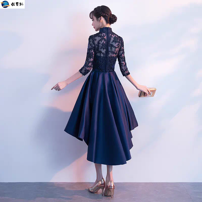 EG-SALE-AME-00106 Dress  New summer banquet party elegant host short front long back temperament celebrity slim evening dress - Image 4