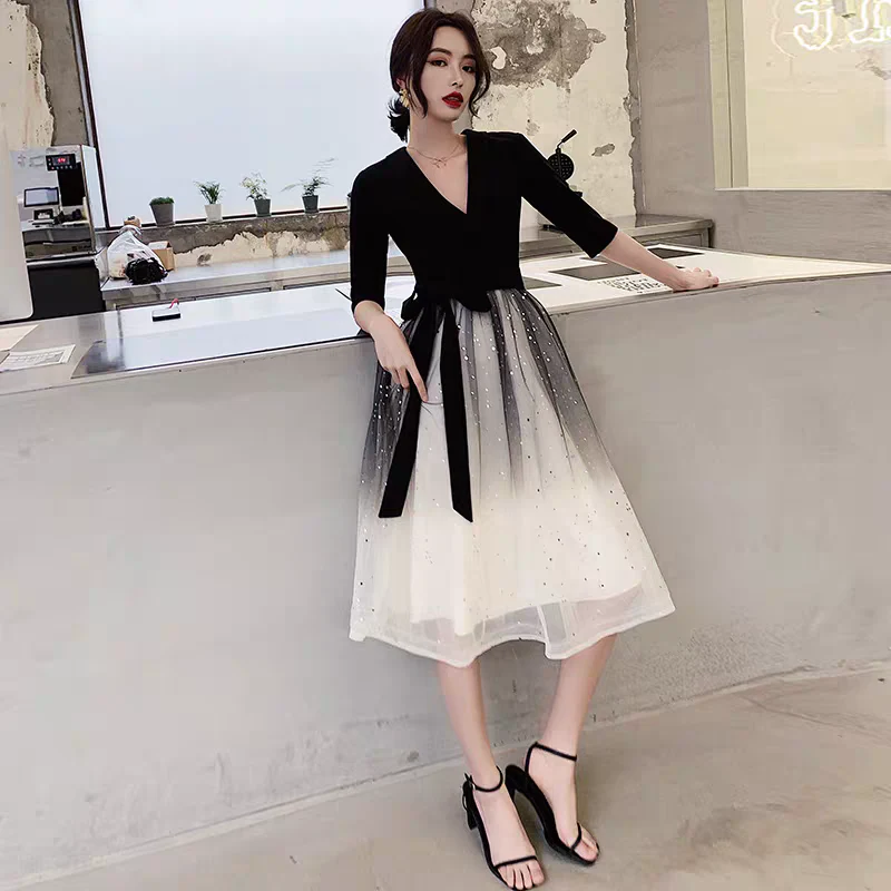 EG-SALE-AME-00109 Small evening dress for women new black banquet temperament gradient dress high-end daily wear host spring - Image 3