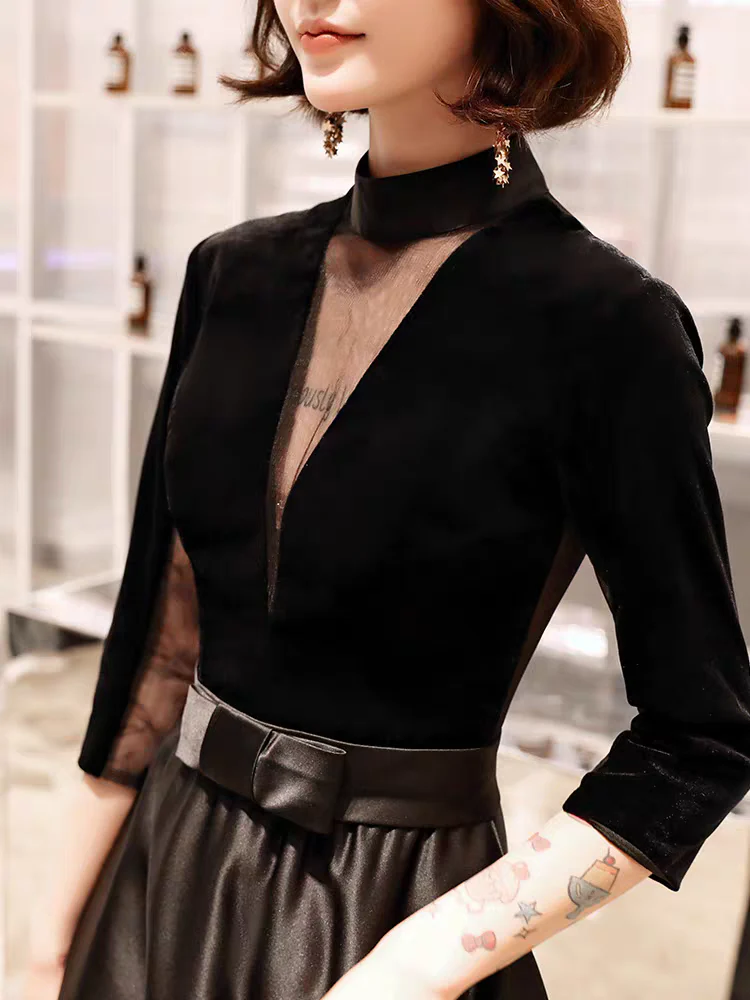 EG-SALE-AME-00111 Satin toast dress new style elegant simple and generous annual meeting long evening dress - Image 3