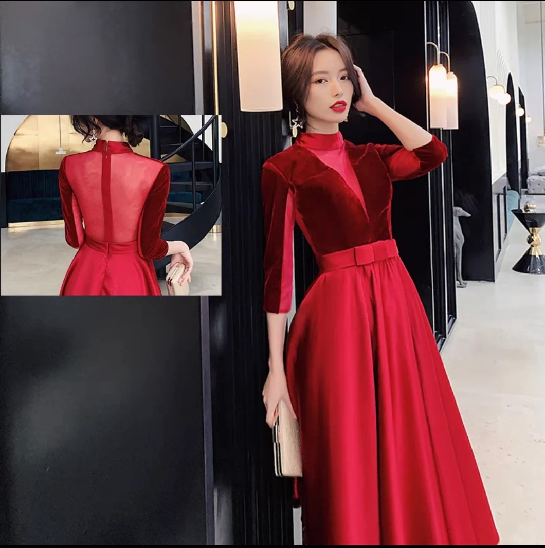 EG-SALE-AME-00111 Satin toast dress new style elegant simple and generous annual meeting long evening dress - Image 5
