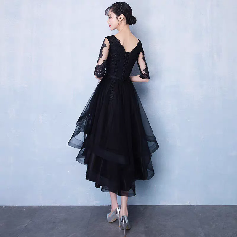 EG-SALE-AME-00131 Black banquet evening dress new winter fashion short front and long back party party small dress dress female - Image 4