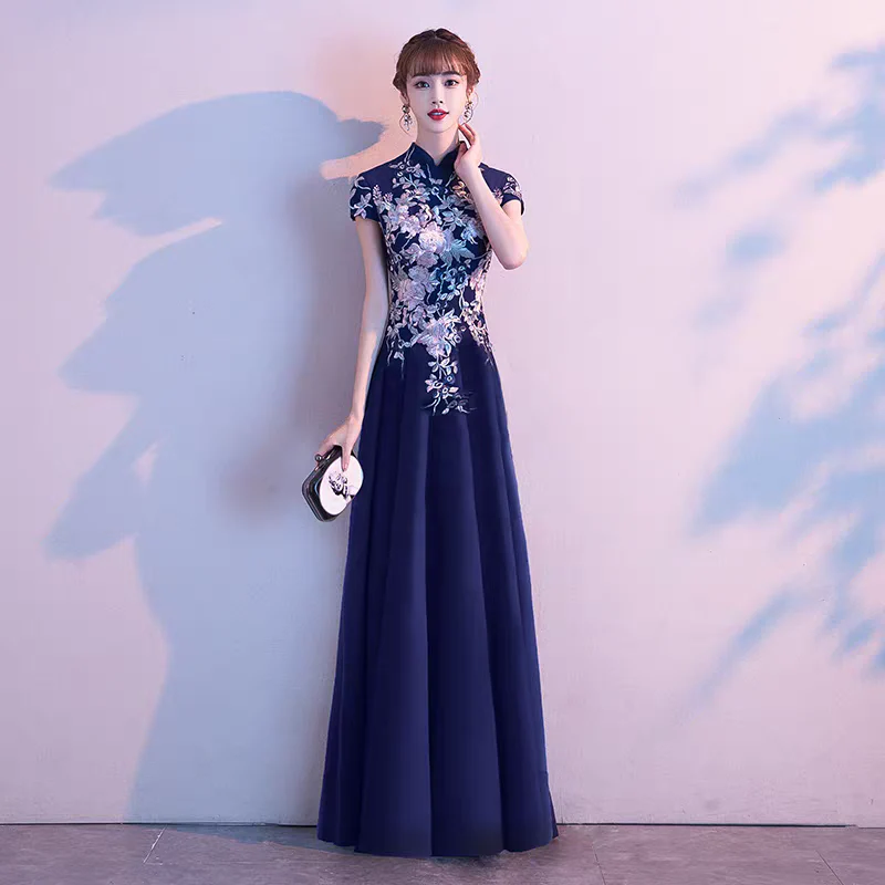 EG-SALE-AME-00141 Chinese evening dress for women new noble banquet host temperament long cheongsam chorus performance skirt