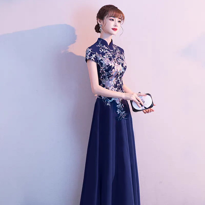 EG-SALE-AME-00141 Chinese evening dress for women new noble banquet host temperament long cheongsam chorus performance skirt - Image 3