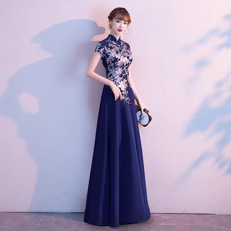 EG-SALE-AME-00141 Chinese evening dress for women new noble banquet host temperament long cheongsam chorus performance skirt - Image 4